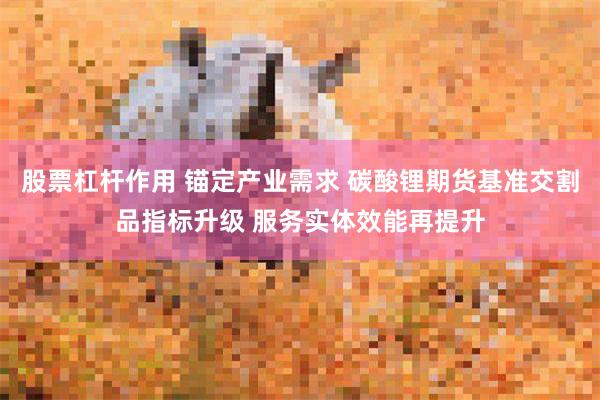 股票杠杆作用 锚定产业需求 碳酸锂期货基准交割品指标升级 服务实体效能再提升